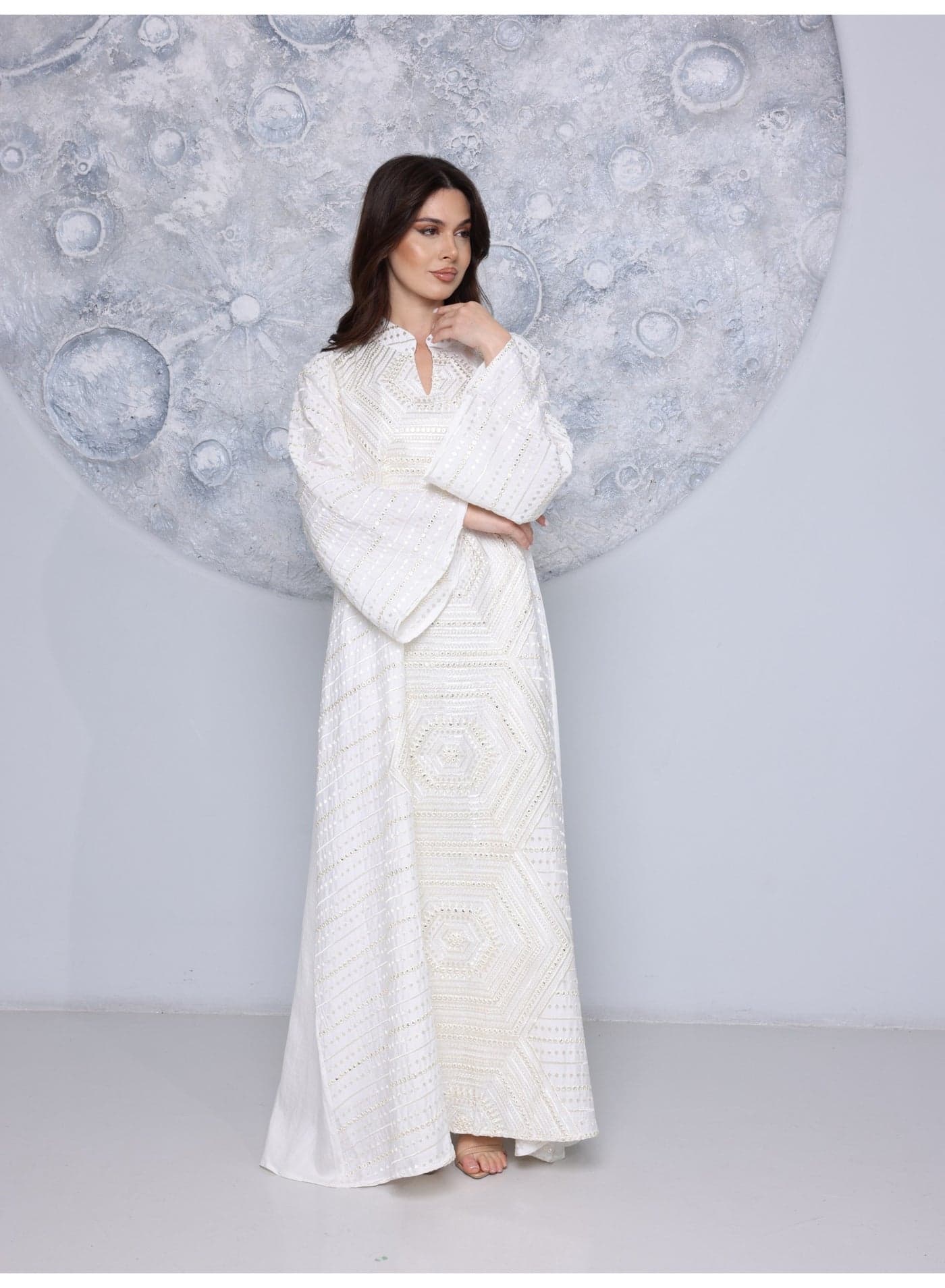 Celeste Indigo Jalabiya IK5025 White