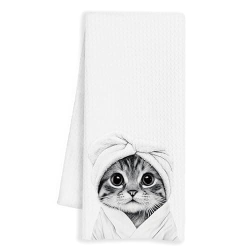 INDAJEDN Adorable Cat Gifts Hand Towels, Cute Tabby Cat Hand Towels for Bathroom Washroom Toilet Decor, Funny Black and White Tabby Cats Bathroom Decor, Cats Gifts for Women Lover, 16x24 Inch