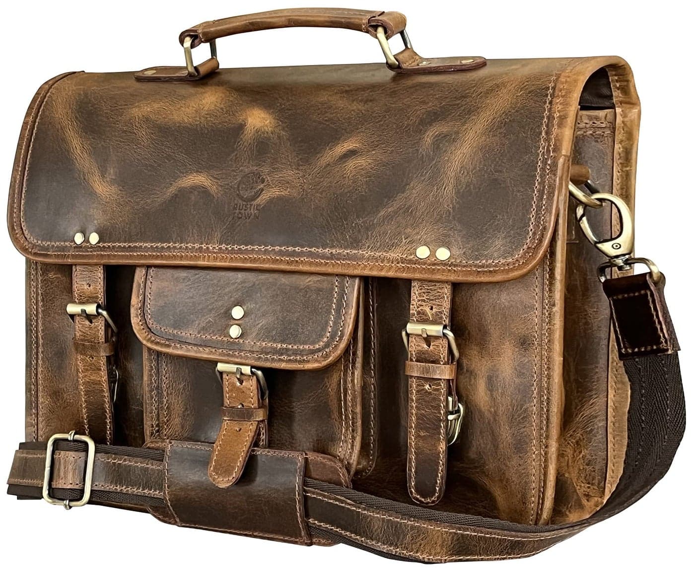 RUSTIC TOWN Leather Laptop Bag for Men - 16" Messenger Crossbody Briefcase Bag - Ideal for Office, College, & Travel - Durable Shoulder Bag - Gift for Men