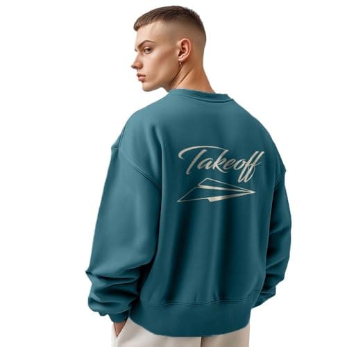 NOBERO Men's Polycotton Crew Neck Regular Fit Sweatshirt (1M-TWRS-C0757-CO_Verdigris Blue2_Large)
