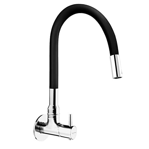 Lifelong Metal Mixed Sink Cock with Flexible Spout Kitchen|Kitchen Sink Spout - Wall Mount Installation (LLKASS01, Black, 1 Year Warranty)