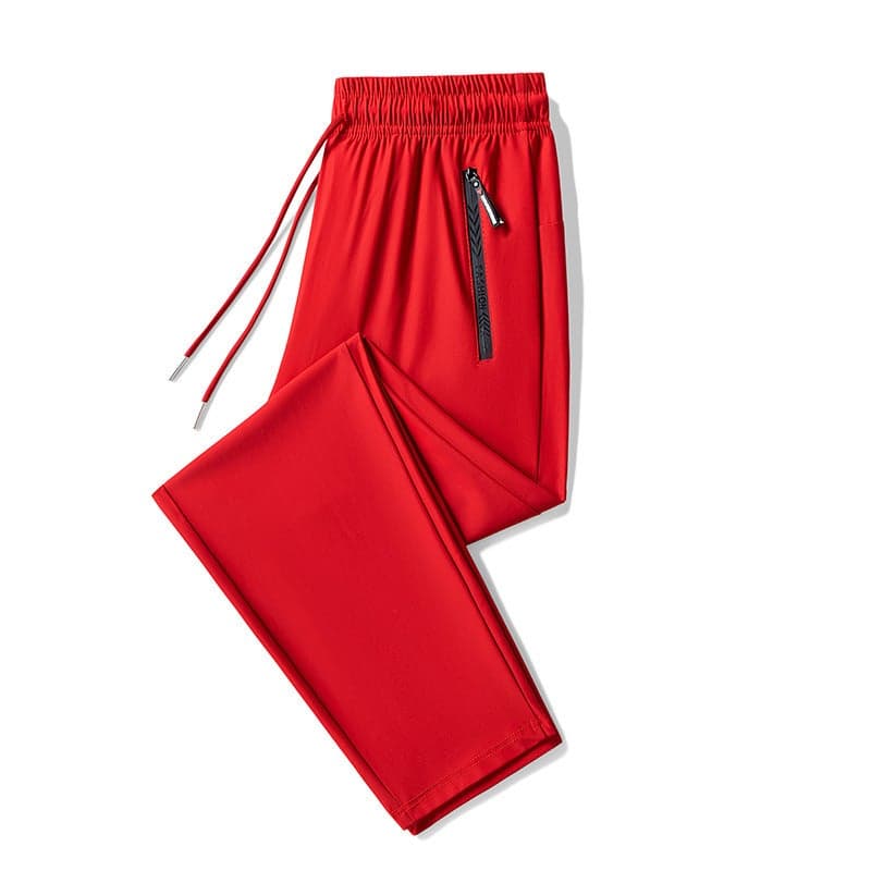 Bright Red Ice Silk Men'S Summer Thin Casual Pants, Quick-Dry Jogger Running Pants For Men