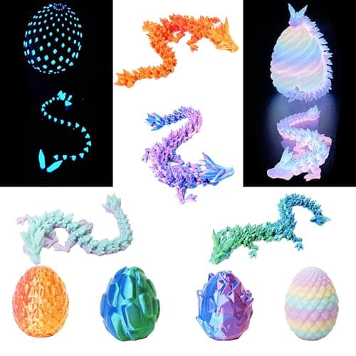 UXBSTM 6 Pack Officially Licensed 3D Printed Dragon with Egg Set Prefilled Easter Eggs with Toys Easter Gift 3D Printed Animals Collection Easter Basket Essentials Easter Basket Stuffers