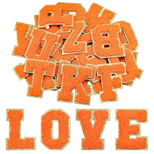 Morcheiong 26Pcs Self Adhesive Chenille Letter Patches AZ Chenille Letters for Clothing Fabric Shoes Bags Orange