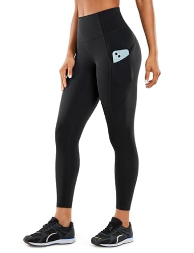 CRZ YOGA Naked Feeling Workout Leggings Pockets 25'' - High Waisted Womens Yoga Pants Running Tights Black X-Small