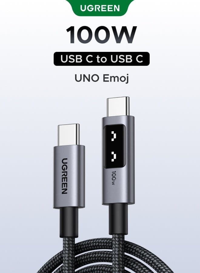 UGREEN UNO Type C Cable 100W 2M Braided USB-C Cable Fast Charing Cable Durable and Unique with LED indicator Compatible With iPhone 16 15 Series Samsung Galaxy S24 S23 Z Flip 6 5 Macbook Pro Air Mini iPad 2M-UNO