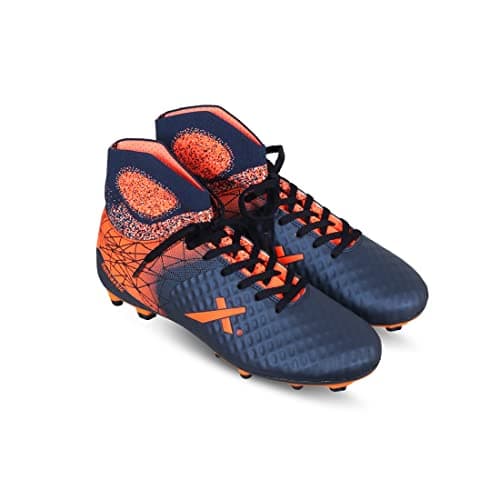 Vector X Fantastic Men's Football Soccer Shoes with PU Outer and TPU Sole Material for Outdoor Indoor Soccer Practising and Training (Blue-Orange, Size-10)