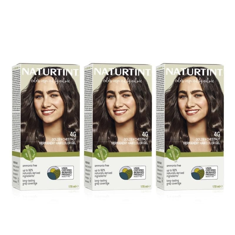 Naturtint Permanent Hair Colour Gel Golden Brown 4G For Optimal Scalp Care Long Lasting Hair Colour Ammonia Free Vegan No Parabens Enriched with Olives Organic Shea Butter Pack of 3