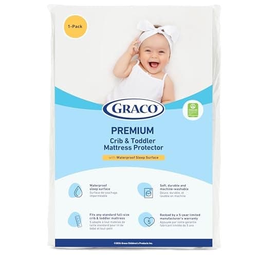 Graco Premium Waterproof Crib and Toddler Mattress Protector 1 Pack GREENGUARD Gold Certified MachineWashable DryerFriendly Waterproof Sleep Surface Fits Baby Crib Toddler Bed Mattress