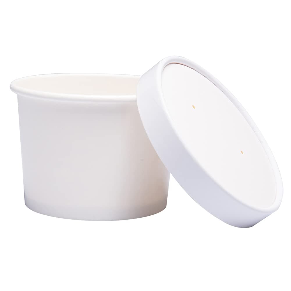 Belinlen 50 SET 12 OZ Disposable White Ice Cream Cups with Lids Medium Hot and Cold To Go Cups Paper Cup Takeout Food Container