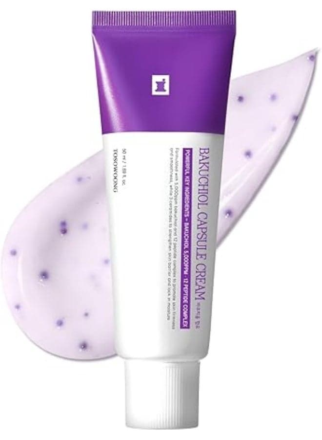 TOSOWOONG Bakuchiol Capsule Cream, 5,000ppm Bakuchiol with 12 Peptides & 3 Ceramides, Smooth-Looking Daily Care Cream, Korean Skincare, 50ml / 1.69 fl. oz