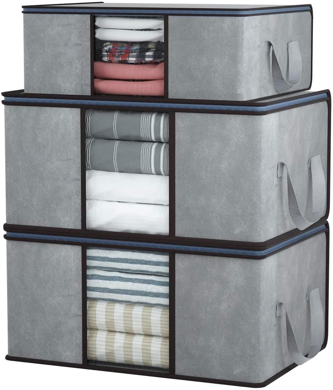 BB BACKBENCHERS Collapsible Fabric Storage Cubes Organizer with Handles Foldable Storage Baskets for Organizing Toys, Books, Shelves, Closet, Large Storage Box with Handles (Light Grey (Set of 3))