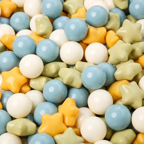 TRENDPLAY Star Ball Pit Balls 200 for Toddlers Yellow Ball Pit Ball Shapes for Boys Girls Fun Birthday Party Christmas Decoration Cream Colors Mix Yellow Blue Green