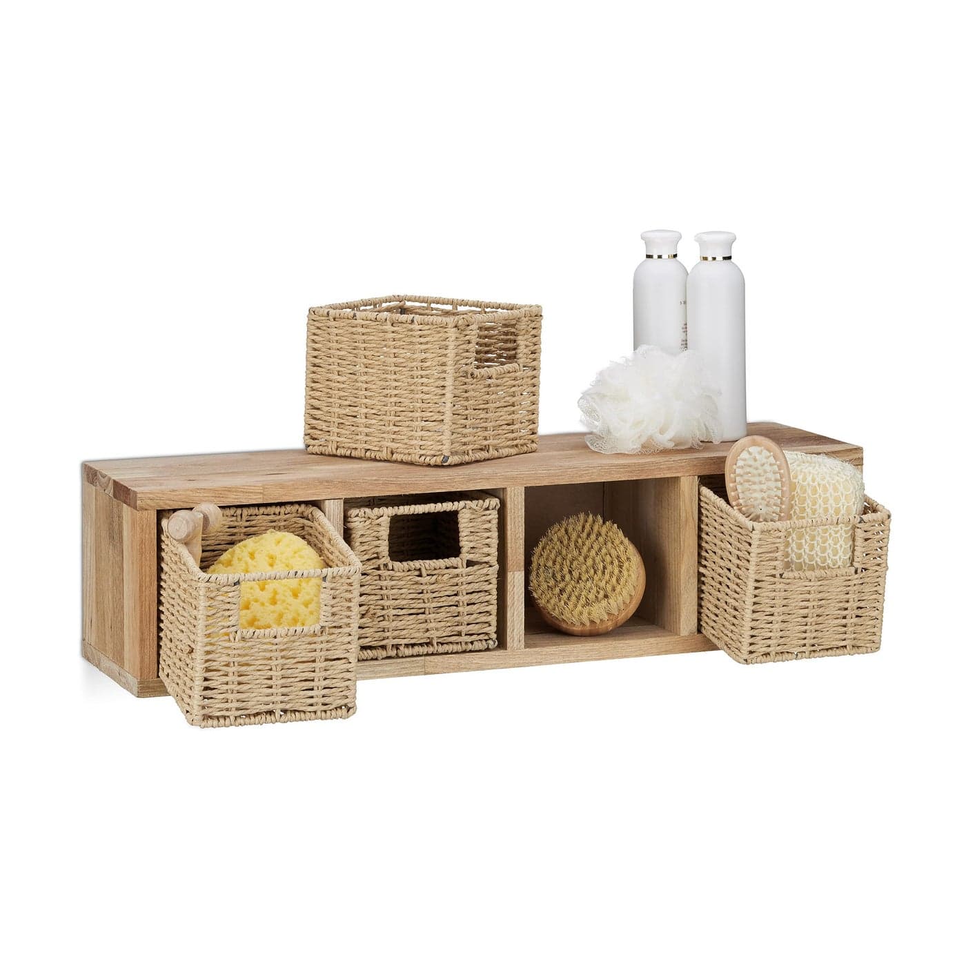 Relaxdays Walnut Hanging Storage Unit 4 Removable Baskets Natural Desing for WallMounting Natural Brown
