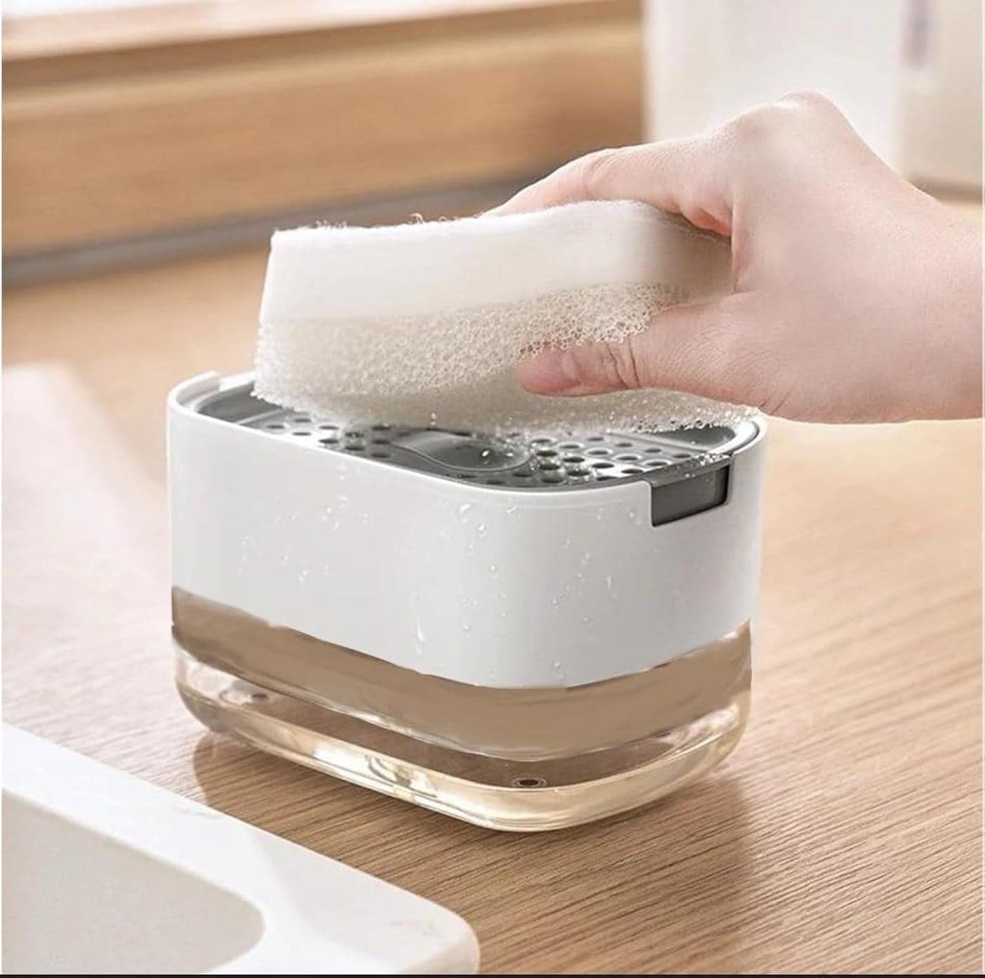 Xmart India 2-in-1 Soap Dispenser with Sponge Holder | 400ml Kitchen Sink Dish Soap Pump | Plastic Sink Organizer | Hollow Design | Kitchen Sink Accessories for Dishwashing