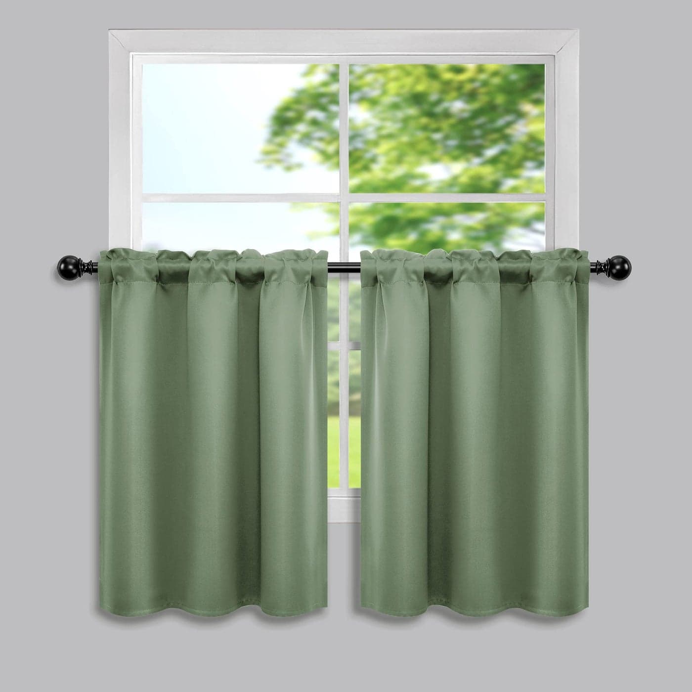 MrsNaturall 24 Inch Curtains for CafeSage Green Boho Kitchen Curtains 24 inch Length Sets