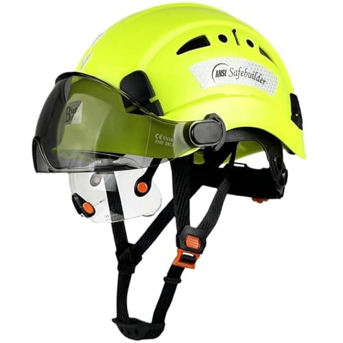 SAFEBUILDER Safety Helmet Hard Hat with Visor Adjustable Lightweight Vented Work Helmet for Men ANSI Z89.1 Approved Industrial & Construction (Fluorescent Green Helmet with Clear & Tinted Visor)
