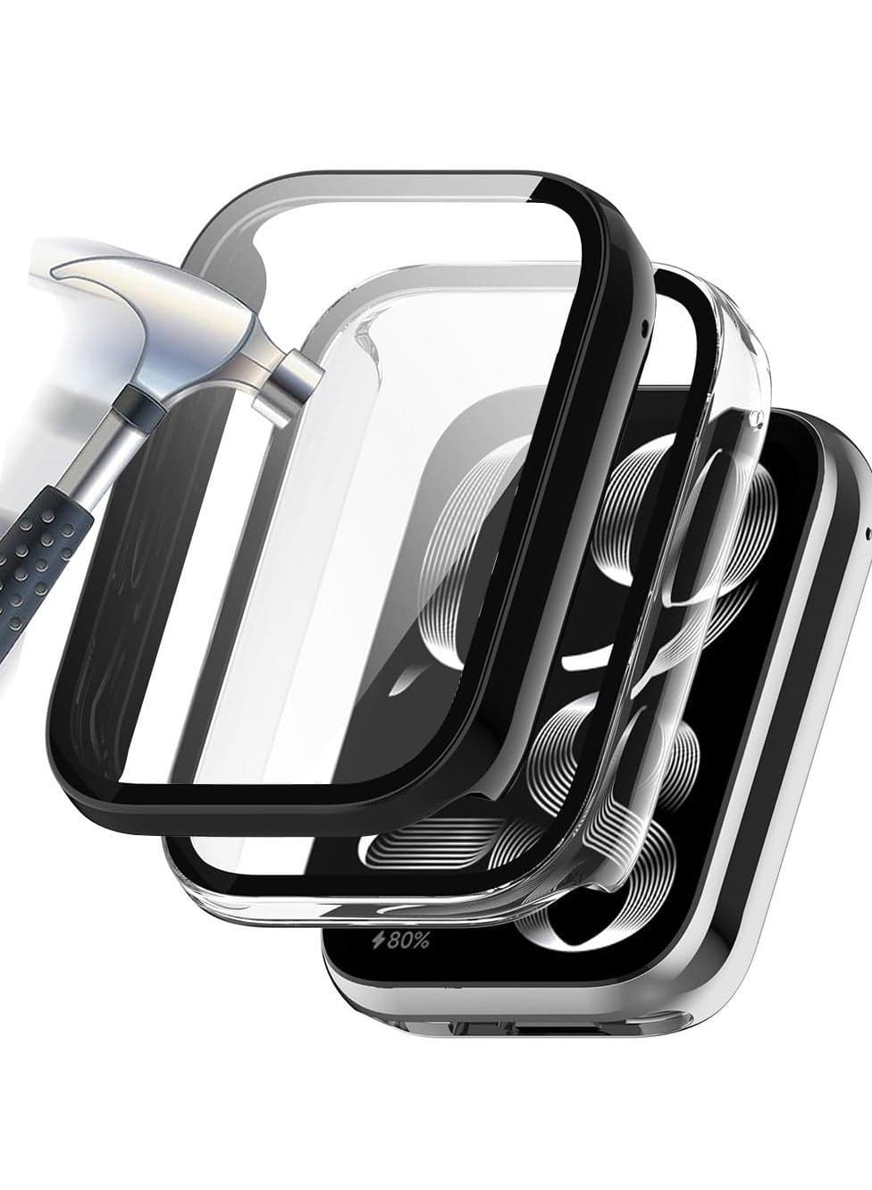 Case with Tempered Glass Screen Protector Compatible for xiaomi Band 8 pro, 9H 360° All-Round Protective Ultra Thin PC Cover Mi Pro, 2 Pcs, Black Transparent