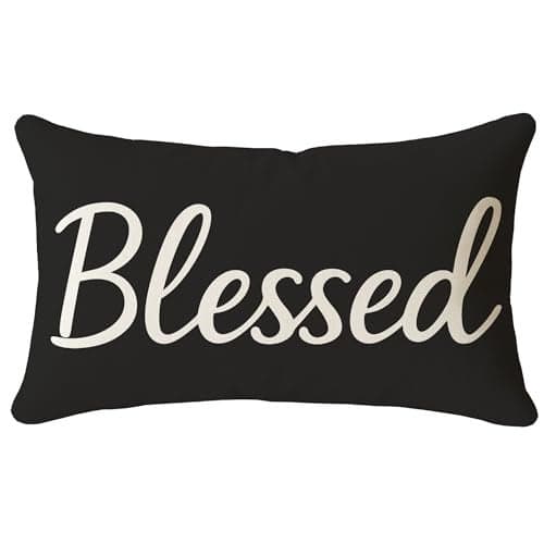 HERHOME Decorative Throw Pillow Covers 12x20 Inch Black White – Blessed Lumbar Cushion Case Outdoor Modern Farmhouse Decorations Sign for Couch Sofa Porch Patio Bedroom Decor