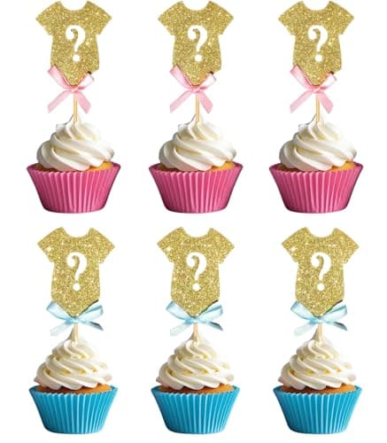 ALISSAR 30pack Glitter Gender Reveal Cupcake Toppers Gender Reveal Baby Shower Boy or Girl Party Decoration Supplies