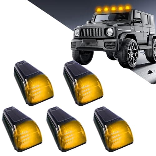 UPXSXT 5Pcs No Drill Car Cab Lights, Solar Powered Waterproof Wireless Rooftop Cab Clearance Light for Truck Cab Led Lights Vibration Sensor Roof Lights for Universal Car (yellow)