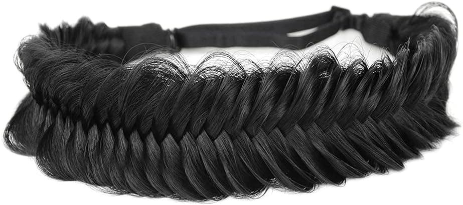 Wide Fishtail Synthetic Hair Braided Headband Classic Chunky Plaited Braids Elastic Stretch Hairband Women Girl Black