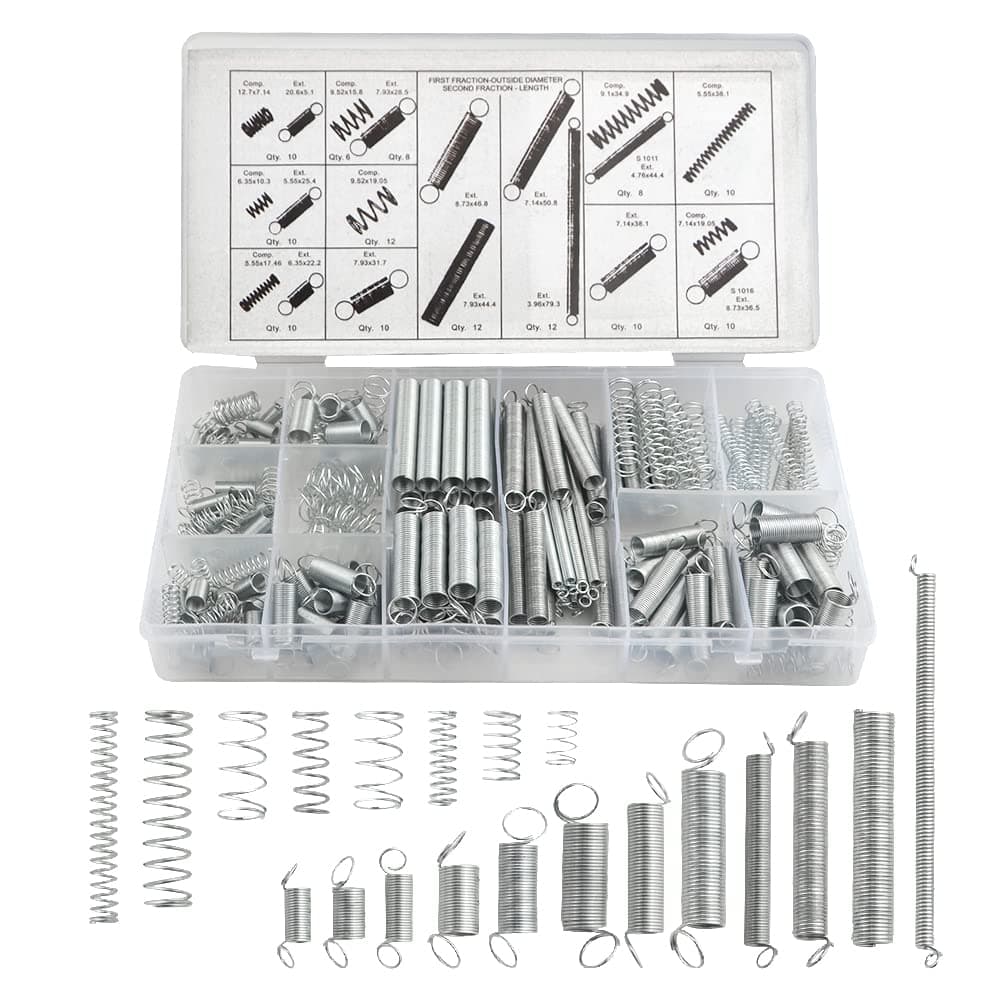 XINGYHENG 200Pcs 20 Kinds Zinc Plated Steel Coil Spring Wire Metal Extension and Compression Spring Repair Tool Assortment Kit