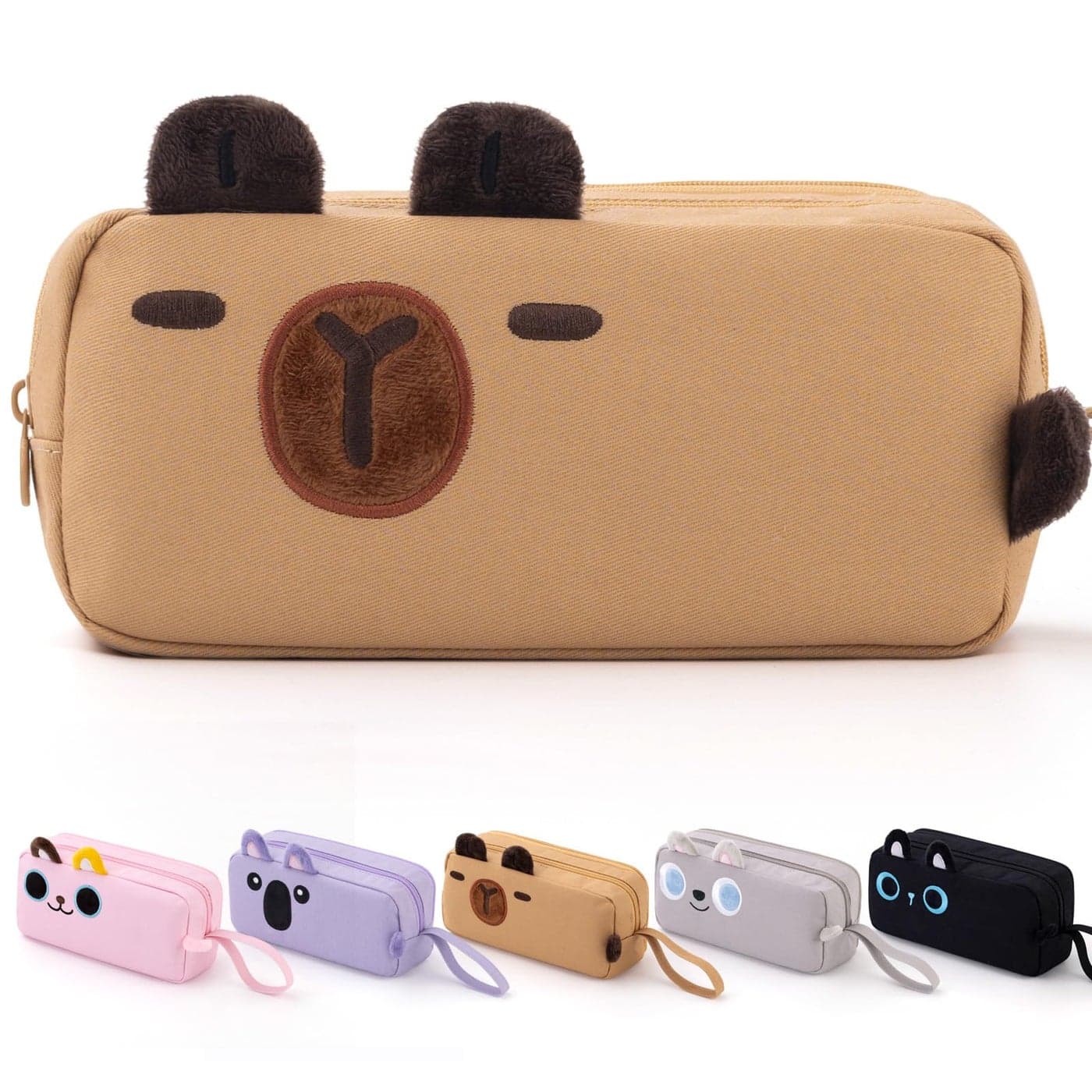 CICIMELON Cartoon Pencil Case Large Capacity Pen Pouch with Embroidered Animal Design School Supplies Bag for Kids Teens Students Brown Capybara