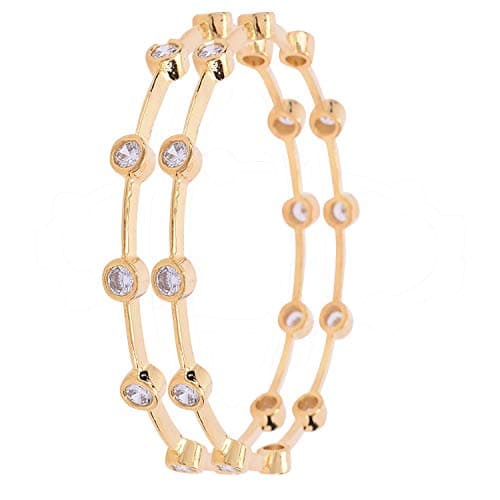 Ratnavali Jewels American Diamond Gold Plated White CZ/Diamond Bangles for Women/Girls RV3193W-2.4