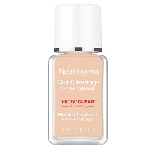 Neutrogena SkinClearing OilFree Acne and Blemish Fighting Liquid Foundation with5 Salicylic Acid Acne Medicine Shine Controlling Makeup for Acne Prone Skin 60 Natural Beige 1 fl oz
