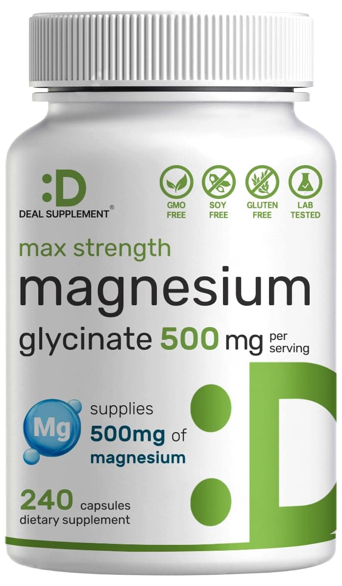 Max Strength Magnesium Glycinate 500mg Per Serving 240 Capsules 100 Chelated for Easy Absorption Essential Mineral Supplement for Muscle Sleep Heart Health