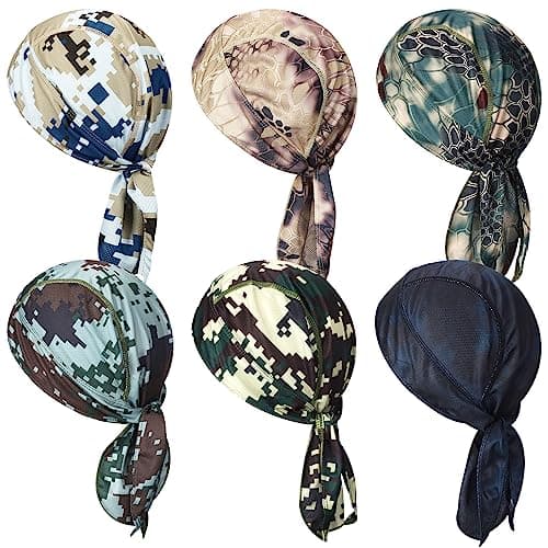 Boao 6 Pcs Do Rag Skull Cap Camo Bandana Dew Rags for Men Sweat Wicking Beanie Hard Hat Liners for Cycling Motorcycle(Medium)
