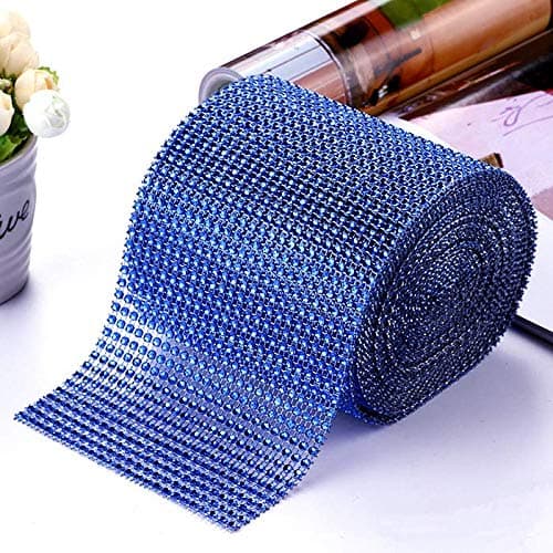 First to act tactical Diamond Rhinestone Mesh Ribbon Supreme Quality Sparkling Bling Wrap Ribbon Bulk DIY Roll for Arts Crafts Party Decorations 24 Rows 1 Roll Sky Blue 475in x 10yards
