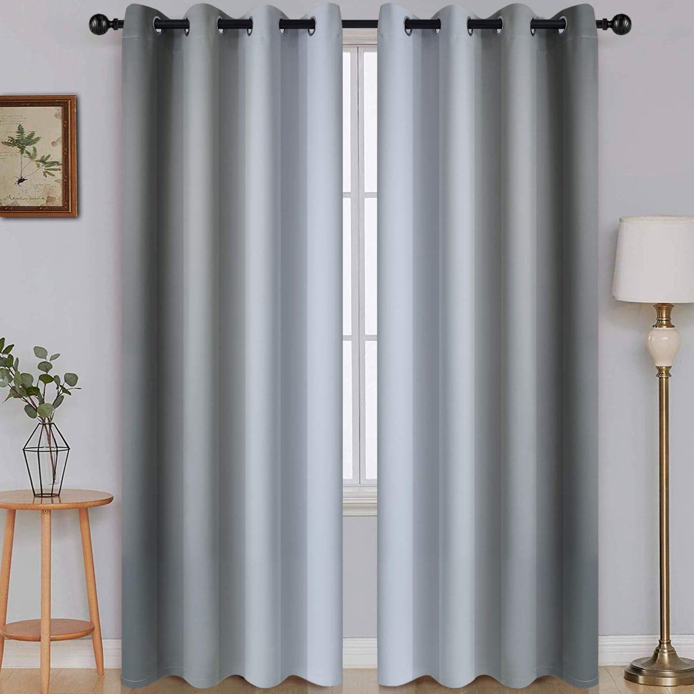 SimpleHome Ombre Room Darkening Curtains for Living Room Light Blocking Gradient Grey to Greyish White Thermal Insulated Grommet Window CurtainsDrapes for Bedroom 2 Panels 52x84 inches Length