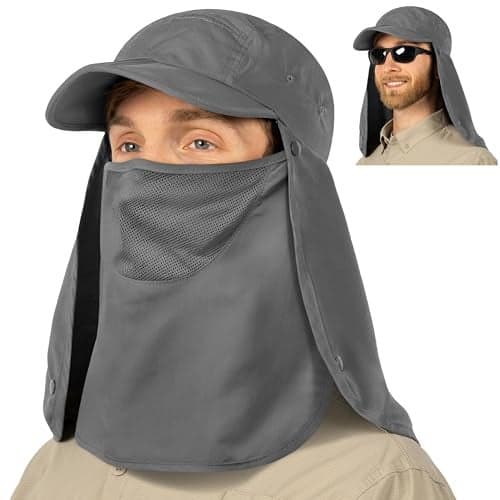 SUN CUBE Fishing Sun Hat with Neck Flap & Face Cover – UPF 50+ Wide Brim UV Protection Bucket Hat for Men & Women, Hiking & Outdoor Work - Gray