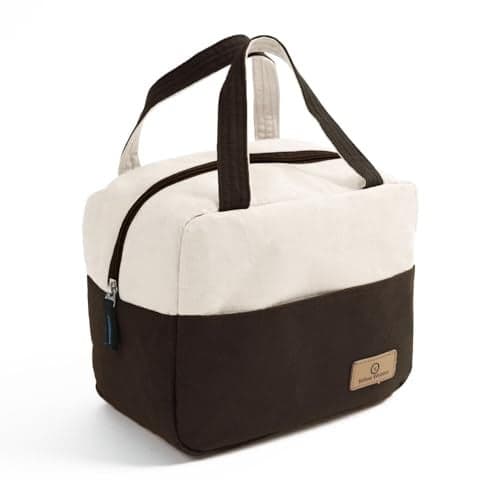 Yellow Weaves 100% Cotton Canvas Reusable and Washable, Eco-Friendly Lunch Bag, Leakproof Keeps Hot & Cold, Lunch Bag for Men Women Kids Office Picnic School, Regular Size (Beige & Coffee)