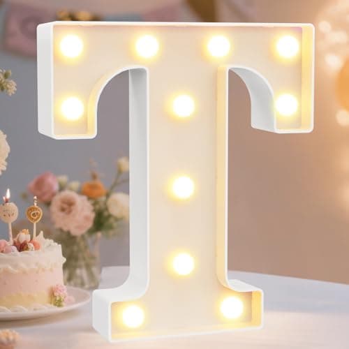 Pooqla LED Marquee Letter Lights Sign, Light Up Alphabet Letter for Home Party Wedding Decoration T