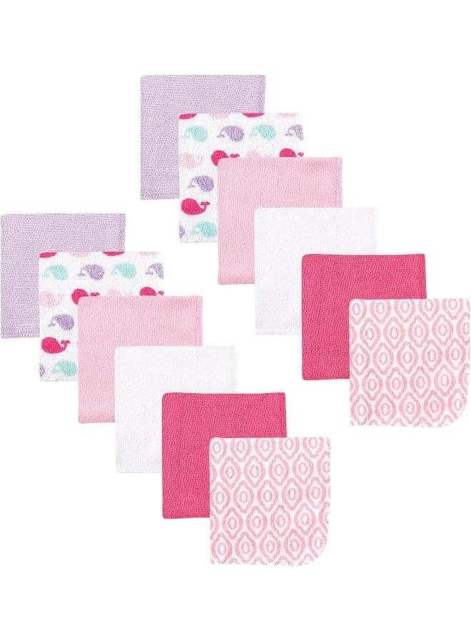 Luvable Friends Unisex Baby Cotton Rich Washcloths, Girl Whale, One Size