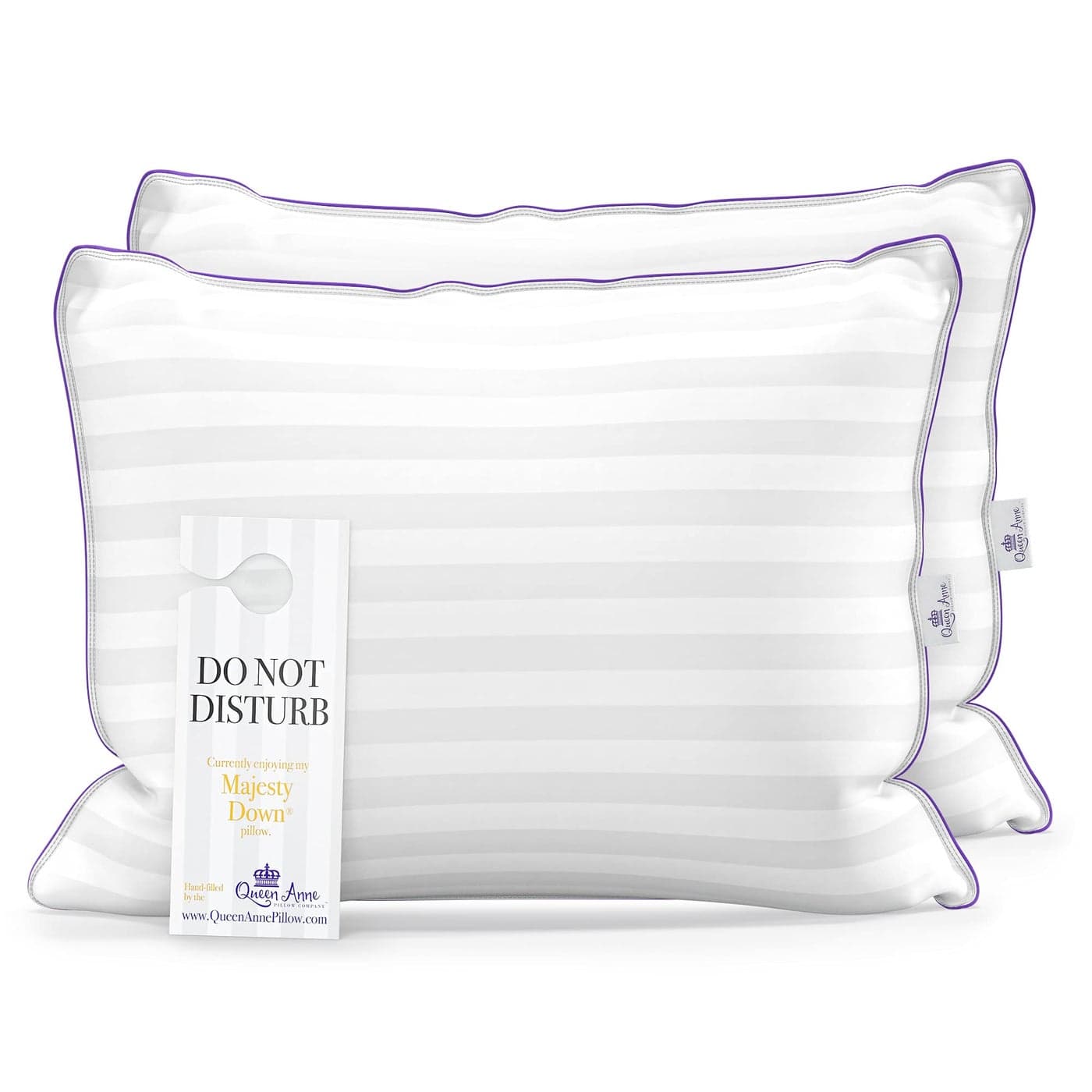 Queen Anne Luxury Hotel Pillows Two Pack 2 Majesty Down Synthetic Down Alternative Allergy Free Hypoallergenic Bed Pillows Made in USA Queen Firm