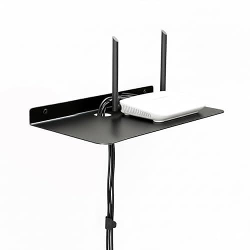 Spillbox Metal Wall Mounted Floating Shelf|Shelves|Stand|Rack|Wi-fi Camera|Bluetooth Speaker|Webcam|Mesh Router|Planter Pot|Access Hole for Cable Cords-Camera Stand 23cm (Black)