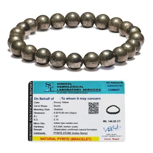 CRIKI Raw Pyrite Bracelet Original Certified for Men and Women, Money Magnet, Pyrite Crystal, Dhan Yog, Stone for Money, Wealth, Manifestation, Meditation, and Reiki Healing - 8MM