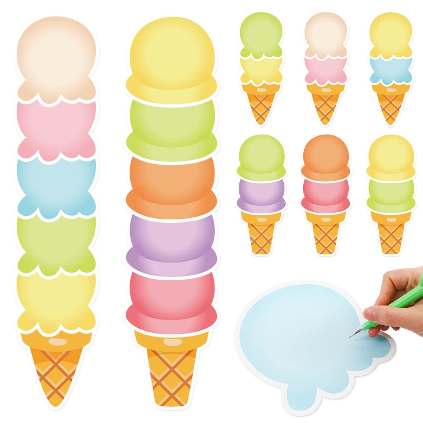 AnyDesign 48Pcs Ice Cream CutOuts with 100Pcs Glue Points Colorful Ice Cream Cone Cutout Blank Summer CutOuts for School Classroom Wall Room Bulletin Border Decoration Party Supplies