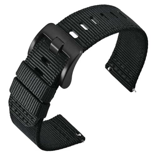 ANNEFIT Quick Release Watch Bands 22mm, Military Nylon Watch Strap for Men, Heavy Duty Stainless Steel Brushed Black Buckle (Black)
