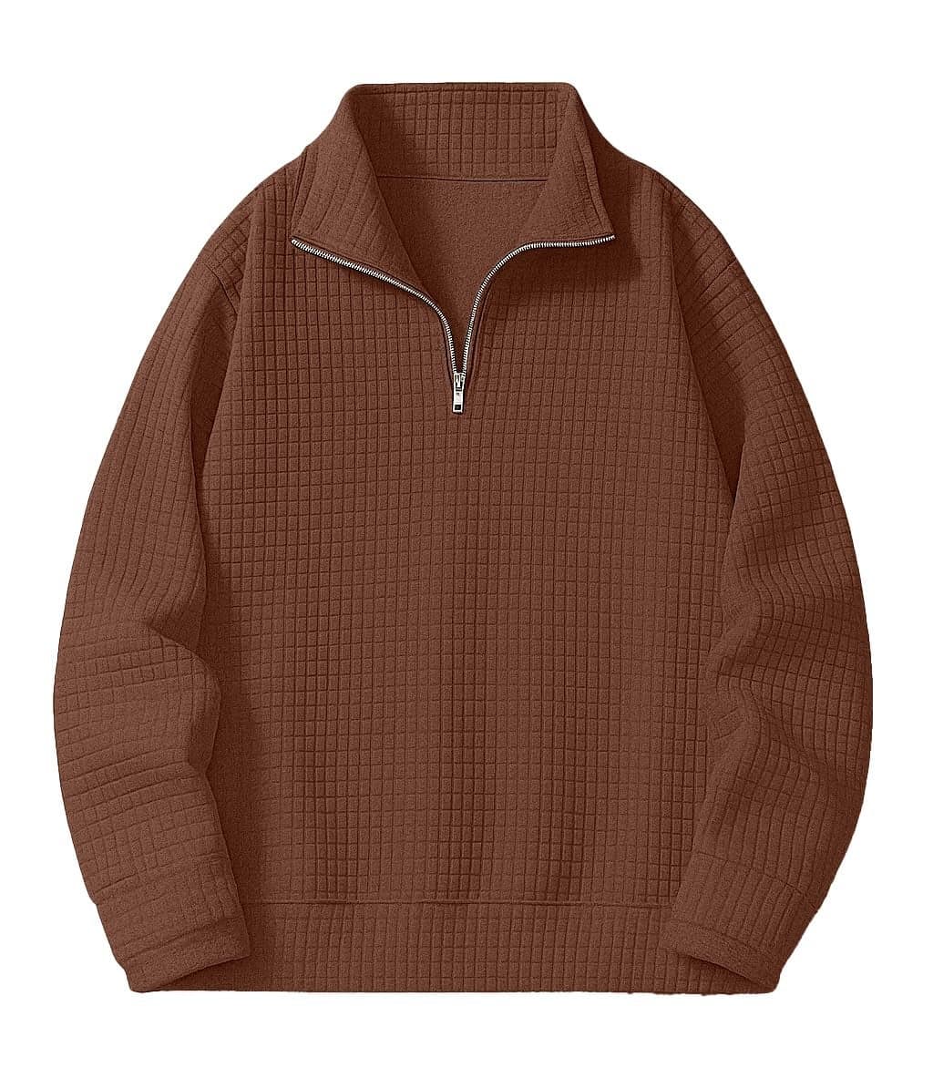 KAJARU Men's Textured Half-Zip Short Sleeve Sweatshirt - Casual Summer Pullover Top (in, Alpha, XL, Regular, Coffee)