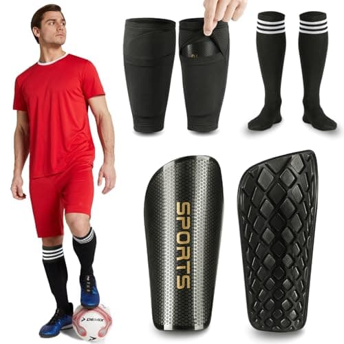 Soccer Shin Guards for Kids Youth Adults Sports Shin Guard Sleeves with Optimized Insert Pocket Calf Protective Gear Shin Guards for Boys Girls Men Women Black XL