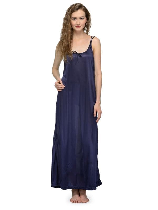 Ananqe Women's Satin Sleepwear, Adjustable Straps, Sizes XS-6XL, 10 Colors - Luxurious Full-Length Satin Nightdress for Comfort & Elegance, Soft & Silky Fabric Navy