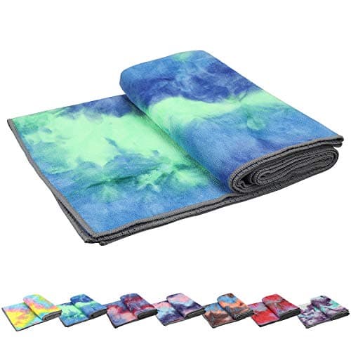 Yoga Towels , Non Slip Hot Yoga Towel Skidless Waffle Texture, 100% Absorbent Odorless Microfiber Yoga Blanket, Standard Sized 24 inchx72 inch Mat Towel,for Hot Yoga, Bikram, Pilates (Bule & Green)…1