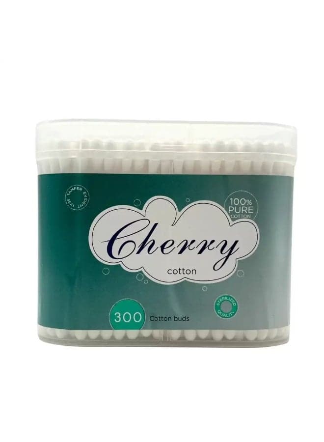 Cherry 100 percent Pure Cotton Buds In Plastic Stem Round Thick And Double Tipped- 300pcs