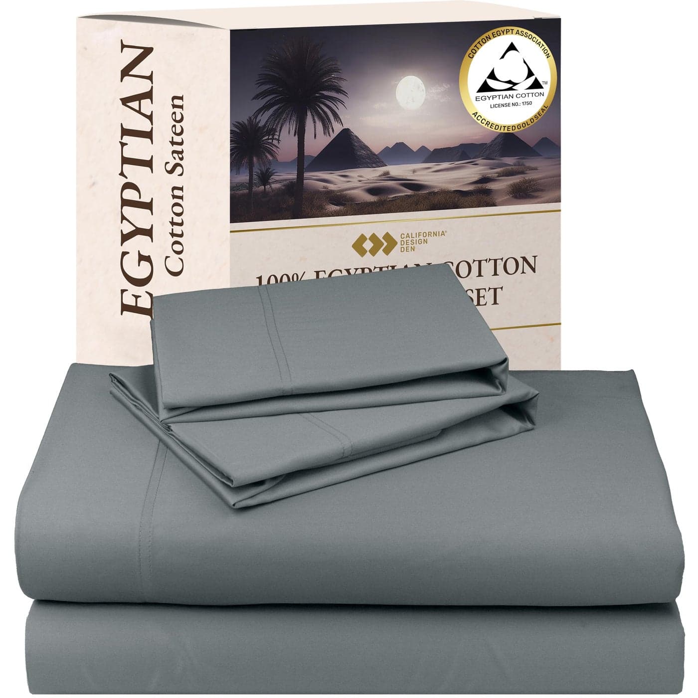 California Design Den 100 Egyptian Cotton Sheets King Size Bed Set Certified Authentic Luxury Soft and Durable Sateen Deep Pocket King Size Egyptian Cotton Sheets Set Grey