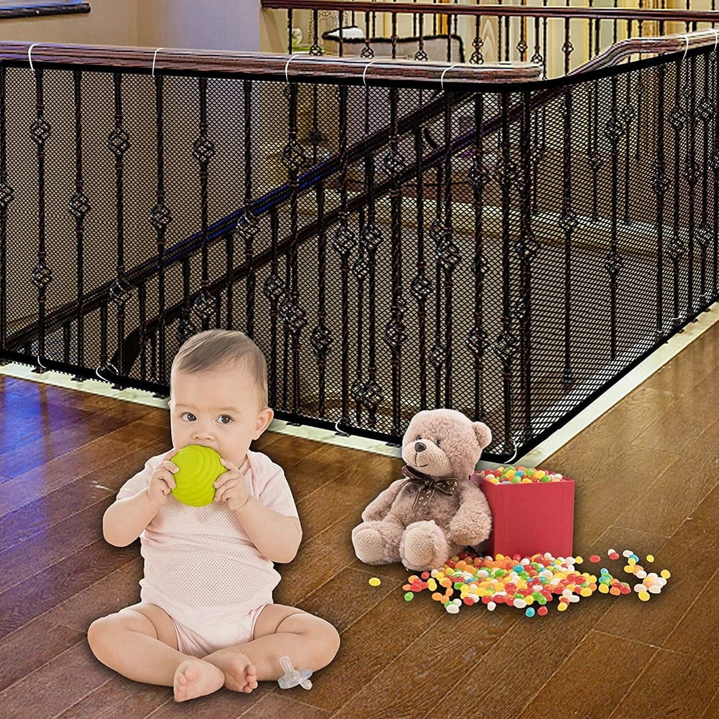 JIFTOK Ewaves Stairway Net Baby Safety Rail 180 inch x 32 inch Banister Stair Net for Child Small petToy Indoor OutdoorBlack